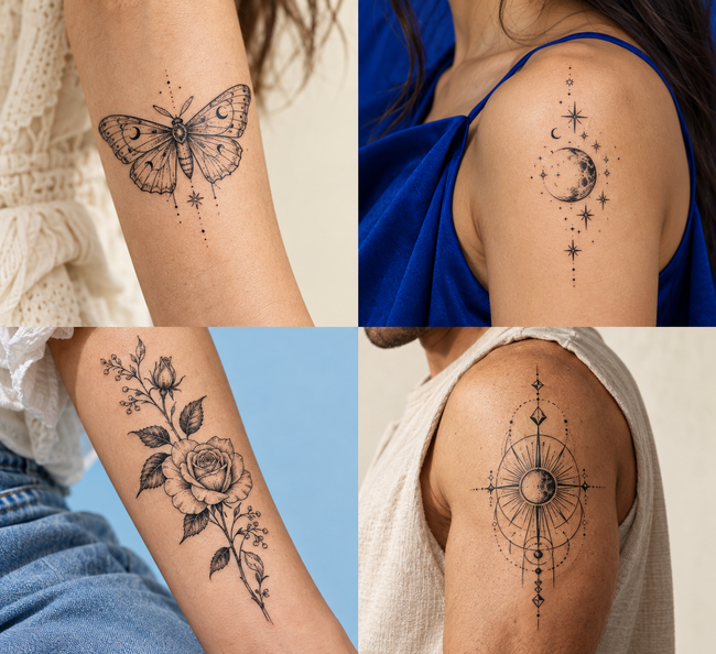 Four tattoo style photographs